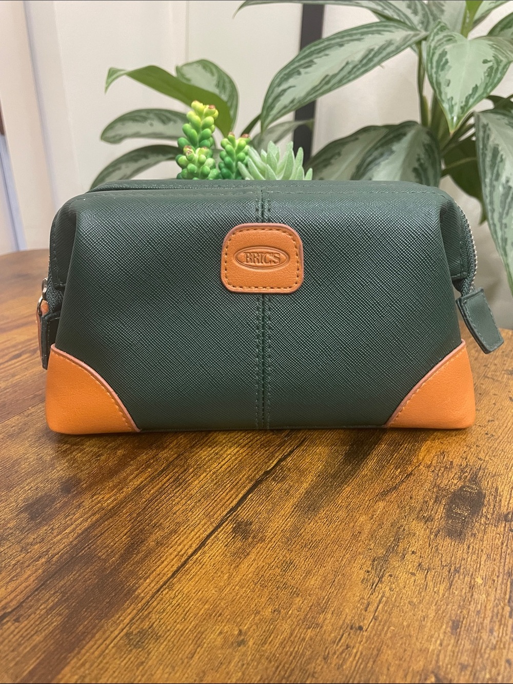 Bric's Forest Green and Tan Leather-Trim Toiletry Kit